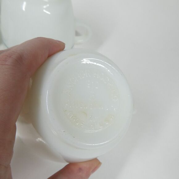 Anchor Hocking Anchorware 4 Teal Blue Stripe Coffee Mugs 910 Cups Vtg Milk Glass - Picture 13 of 14